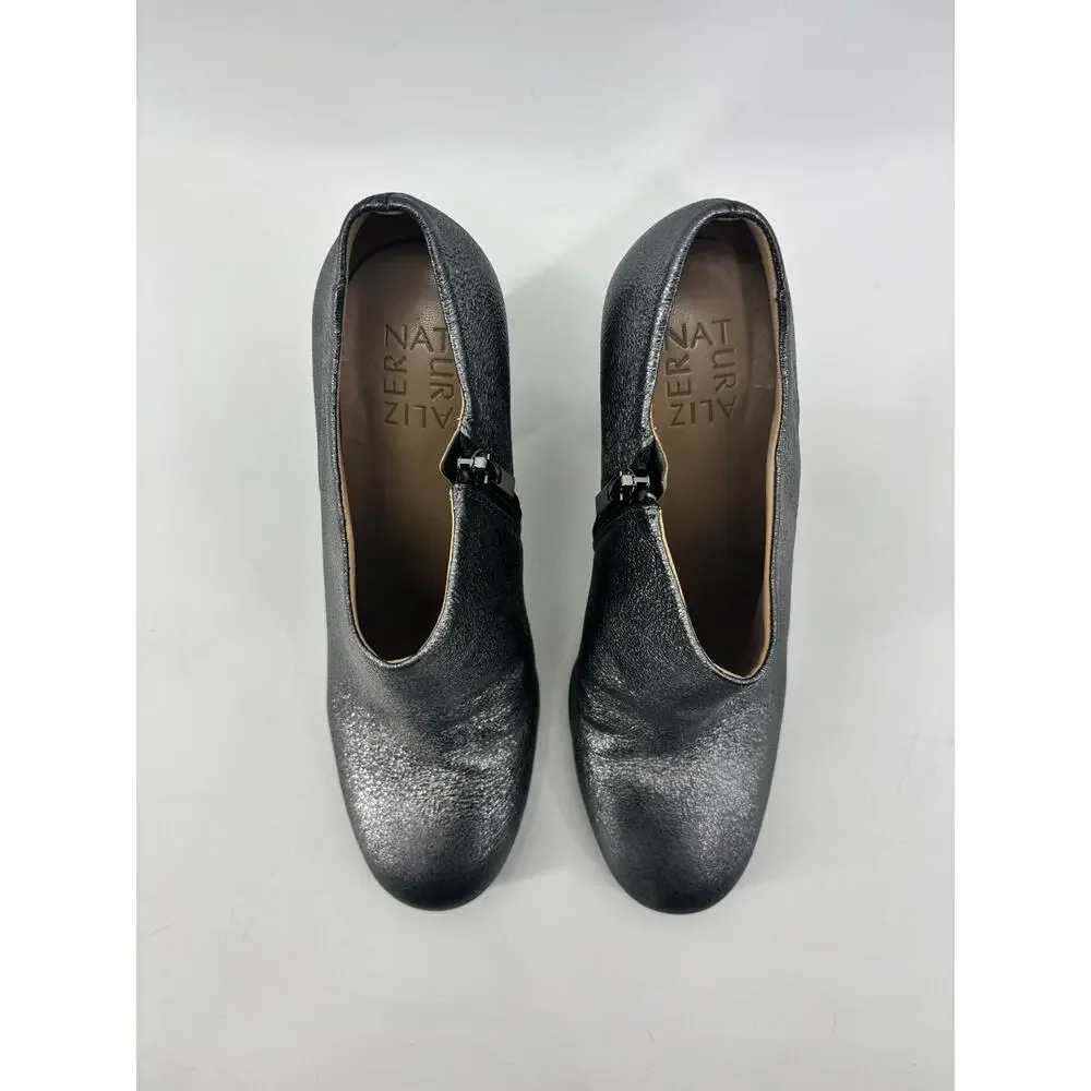 Naturalizer Womens 7.5 Metallic Pewter Gray Block Heel Ankle Booties